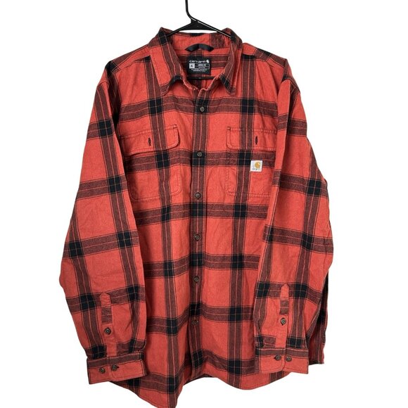 Carhartt Loose Fit Flannel SHIRT ADULT XL TALL RED PLAID OUTDOOR Long Sleeve MEN - Picture 2 of 11